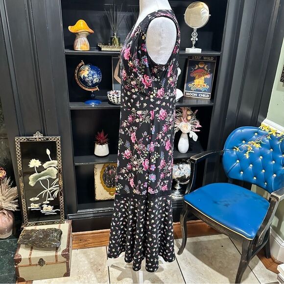 Roz & Ali Black Floral Midi Dress Size Medium - Picture 9 of 13